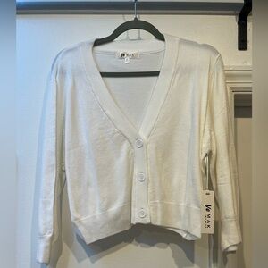 White V-Neck Half Cardigan by [Brand]